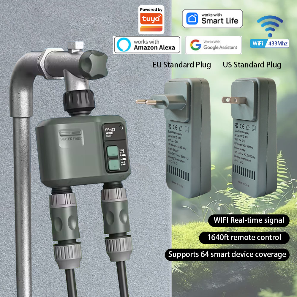 Smart Garden Nursery - Tuya WLAN+RF433 2-Kanal Smart Gartenbewässerungstimer Tropfbewässerungssteuerung