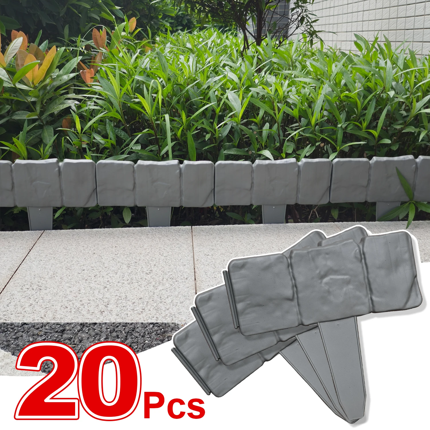Smart Garden Edging - 20/10 Stück Kunststoff-Gartenkantenbordüre, Zaunplatten aus Kunststoff,