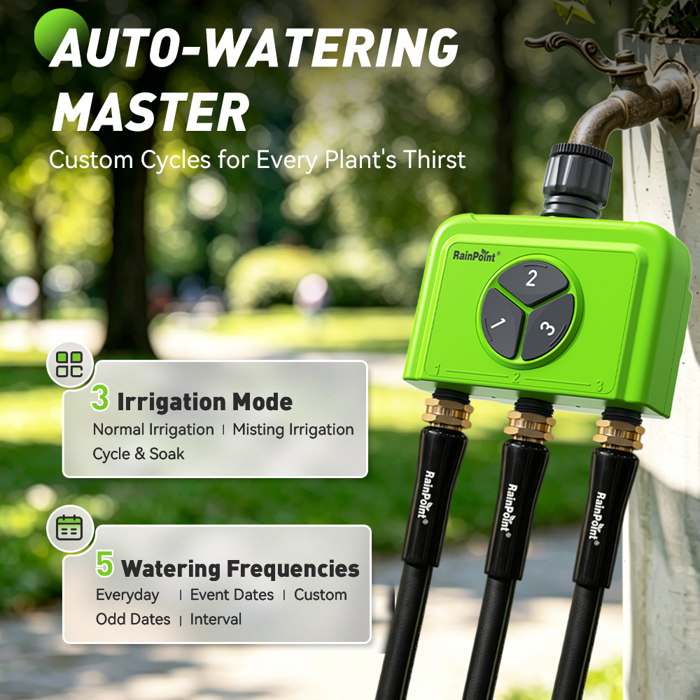 Smart Garden Accessories - RAINPOINT WLAN-Bewässerungstimer für Gartenpflanzen, 3-Zonen-WLAN-Sprinkler-Controller, intelligenter