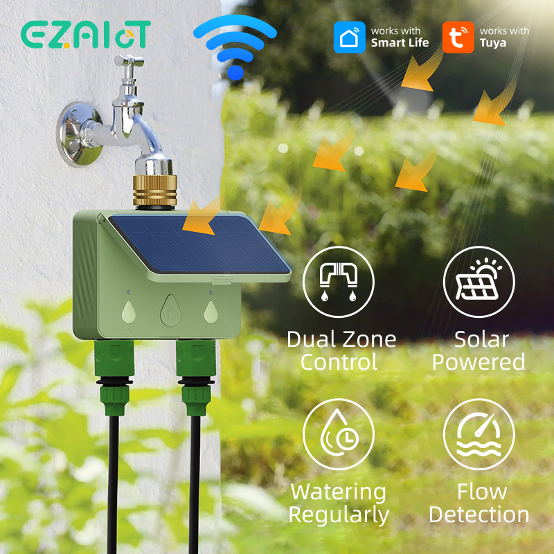 Smart Garden Water - WLAN-Bewässerungstimer für 2 Zonen, Solarbetrieben, Smart